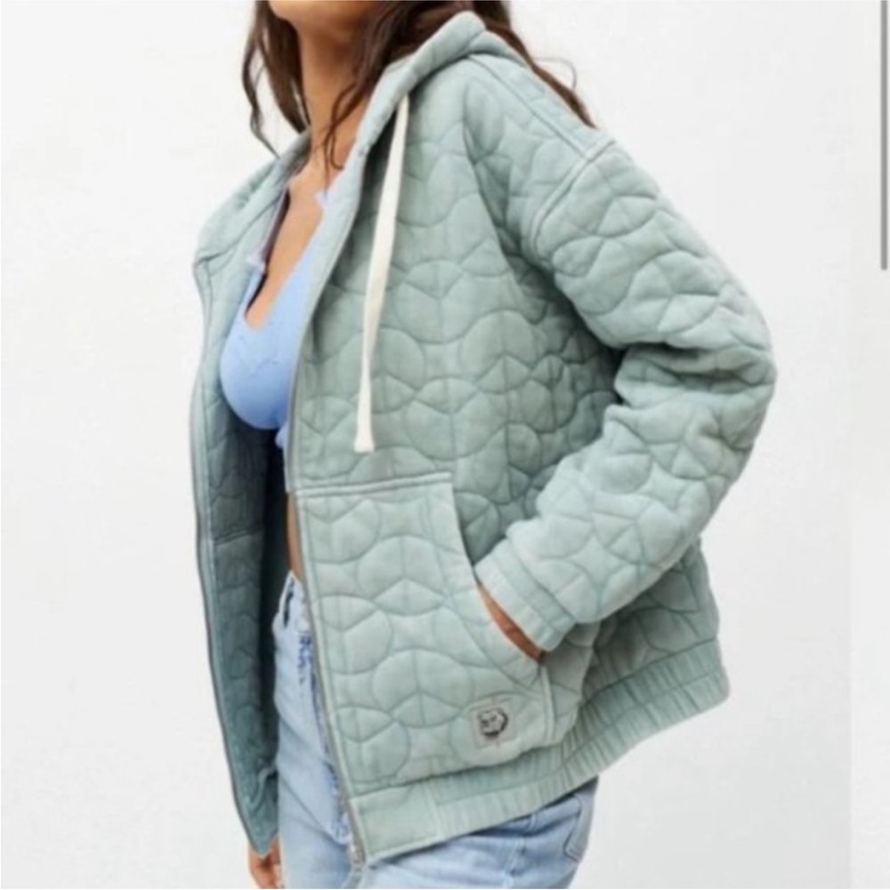 BDG Urban Outfitters Quilted Peace Sign Hoodie Jacket Turquoise size Medium.